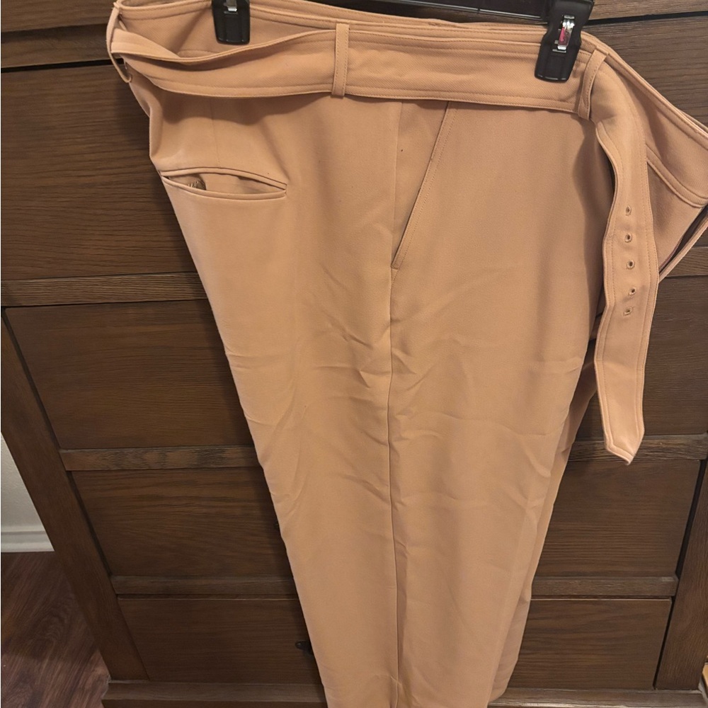 Tan High-Waisted Skirt with Belt
